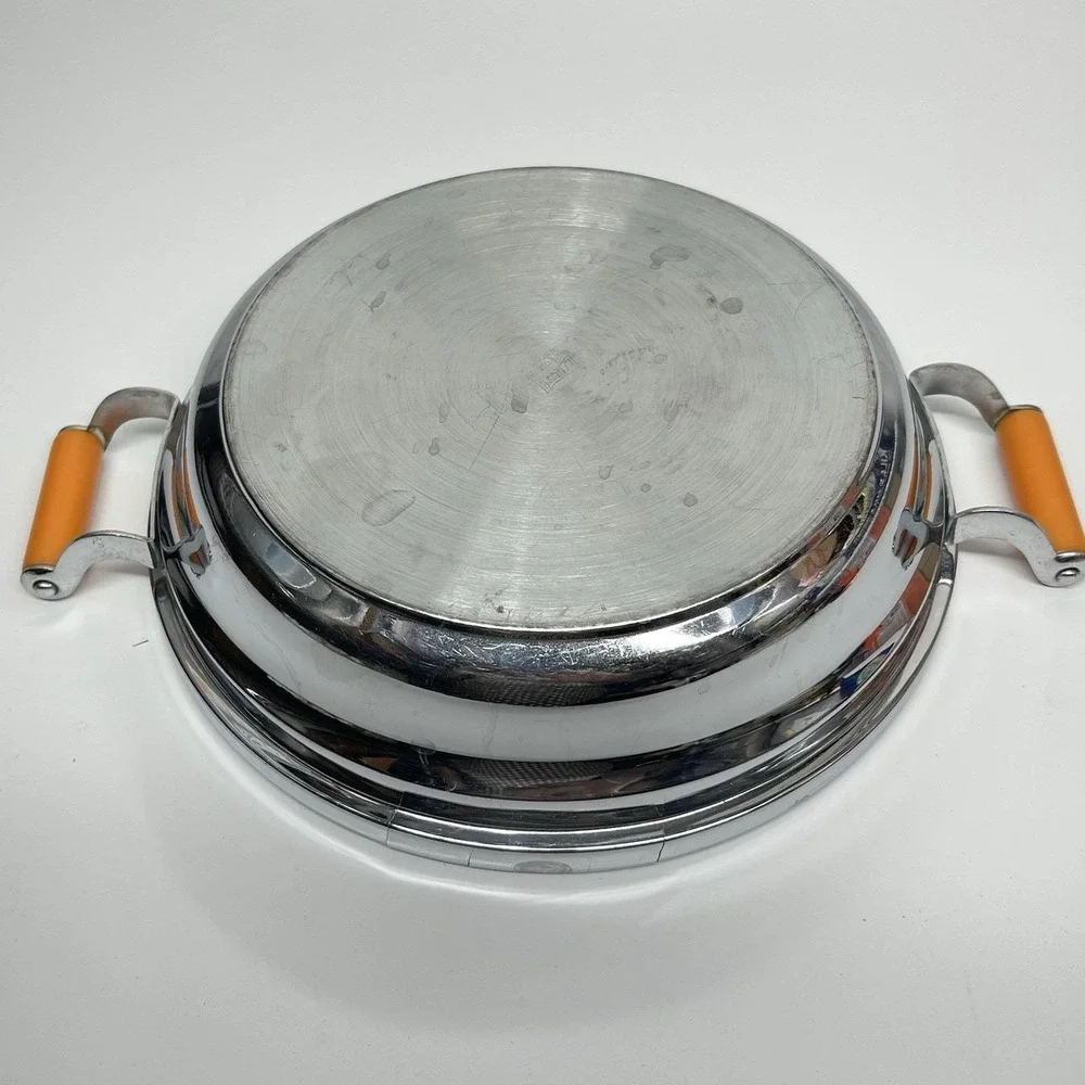Vintage 1940s Excello Chromium Baby Food Warming Dish Divided Bakelite Handles